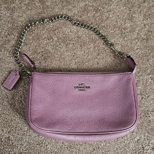 Coach Pink Leather Chain Wristlet Bag